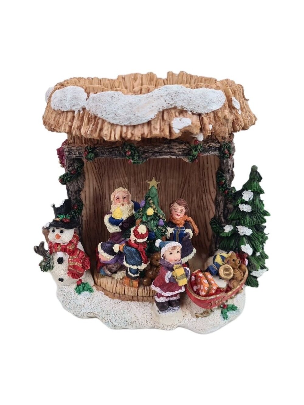 Holiday Scene Candle Holder 25338  Christmas Building Santa Claus In The Tree